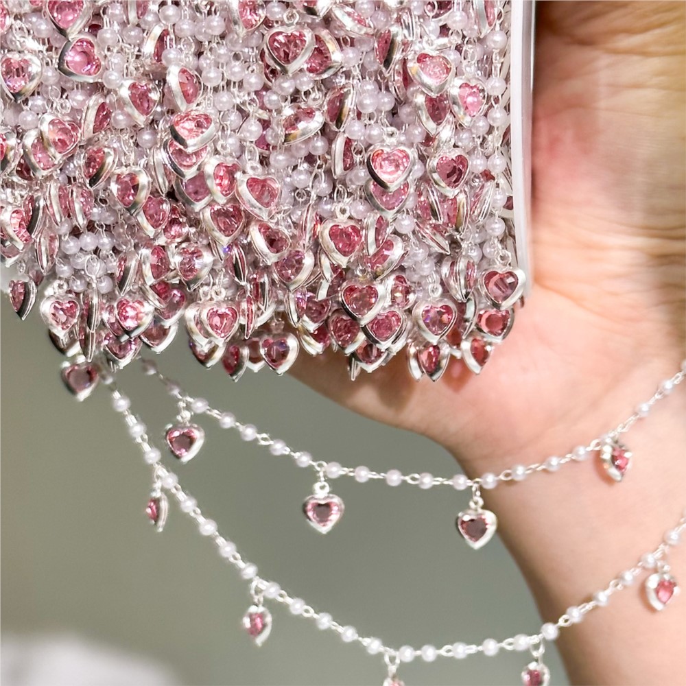 0.5Meter/1Meter Pink Crystal H - Pearl Trim Chain review and price
