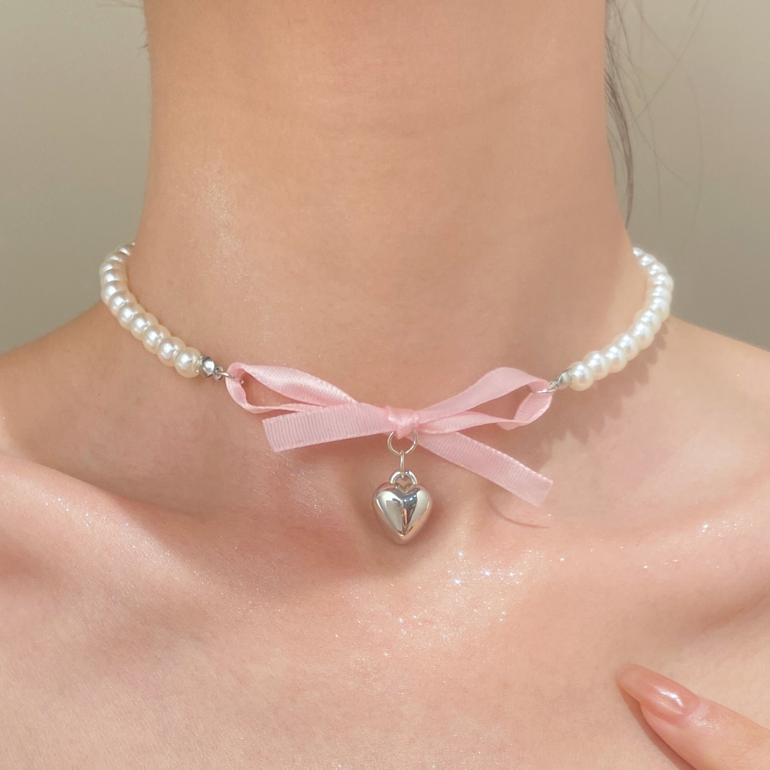 French Romantic Pink Bowknot H - Pearl Trim Chain review and price