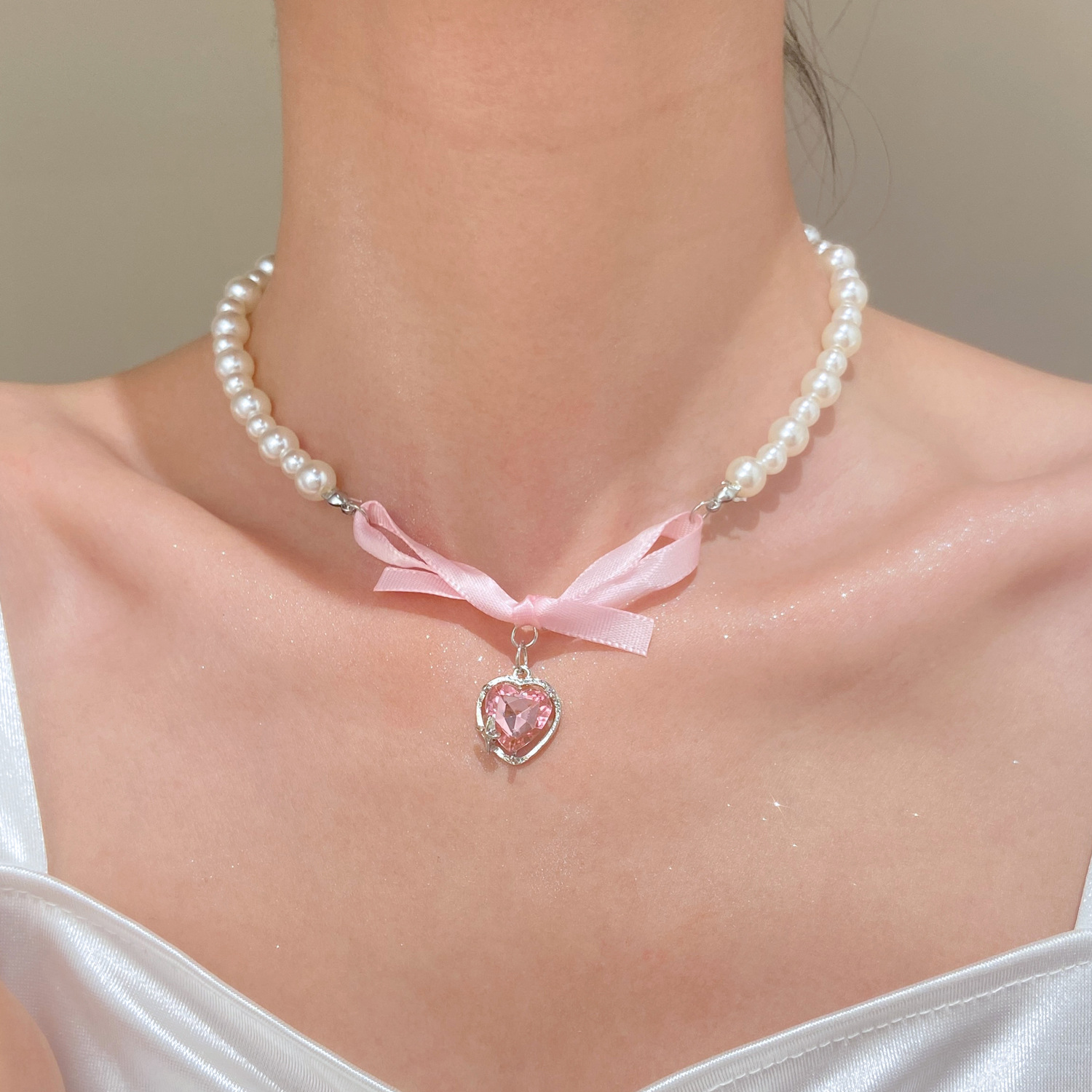 French Romantic Pink Bowknot H - Pearl Trim Chain review and price